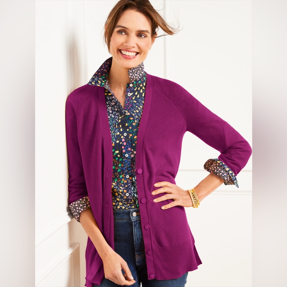 Purple Cardigan Talbots Fuchsia Purple Sz M Office Work Fall Winter Sweater